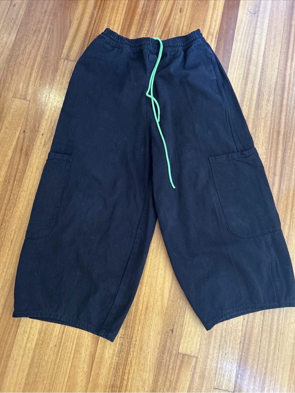MEALS chef pants in licorice black, unisex size medium (shortened hem)